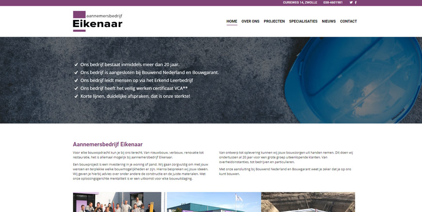 Aannemersbedrijf Eikenaar Zwolle Wordpress website ontwerp